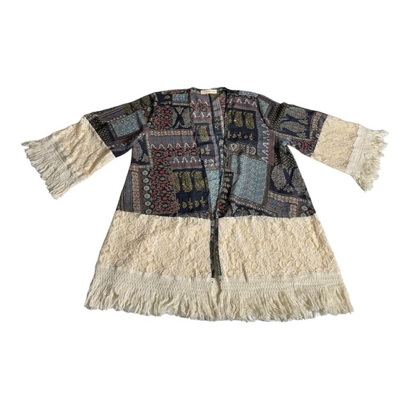 Orange Creek Open Front Lace Fringe Long Sleeve
Cardigan Kimono Women's Size Sm - Picture 7 of 12